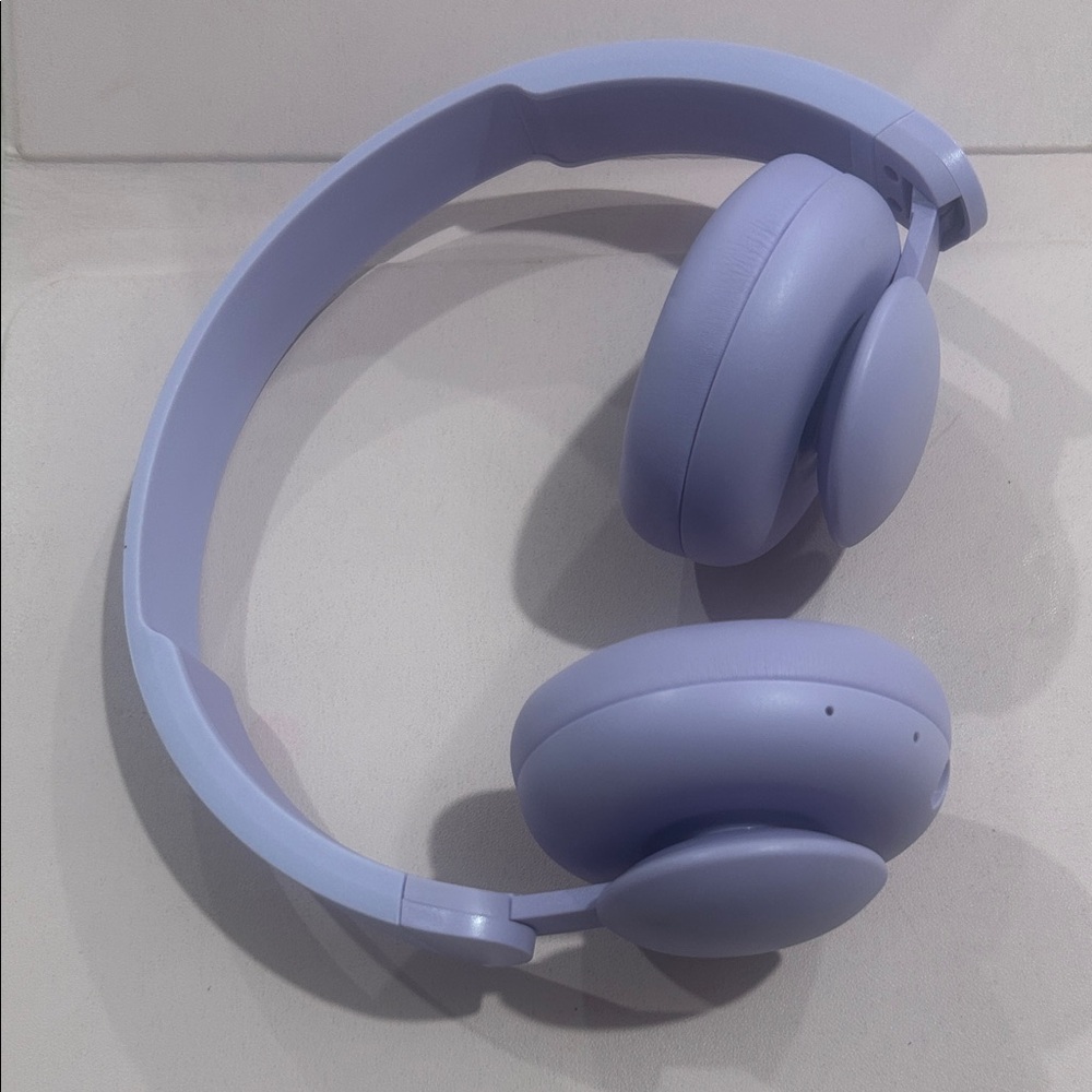 Lavender Over-Ear Headphones with compatible charger